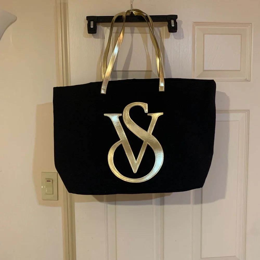 Victoria’sSecret Black/Gold Canvas Tote Bag
